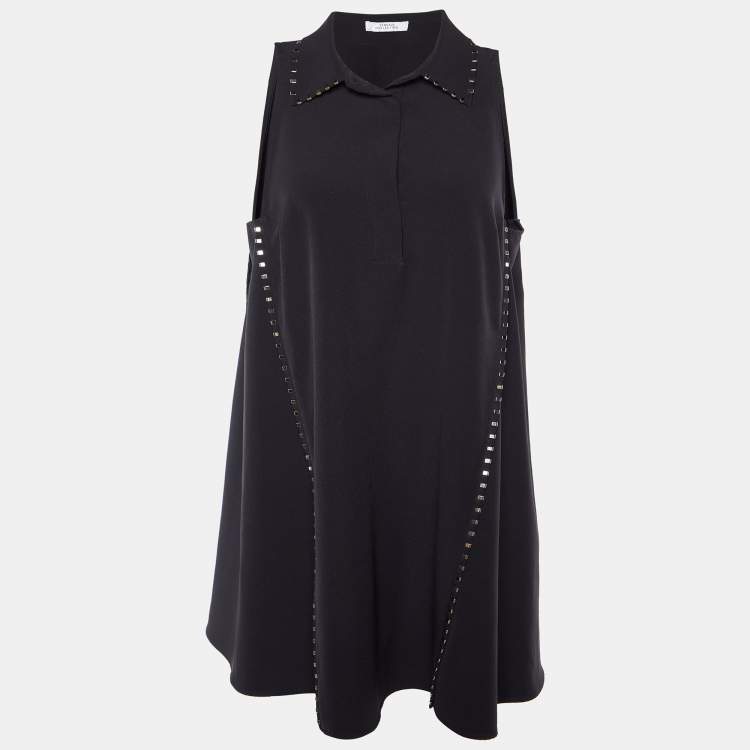 Pre Owned Versace Collection Black Crepe Metal Detail Shift Dress L