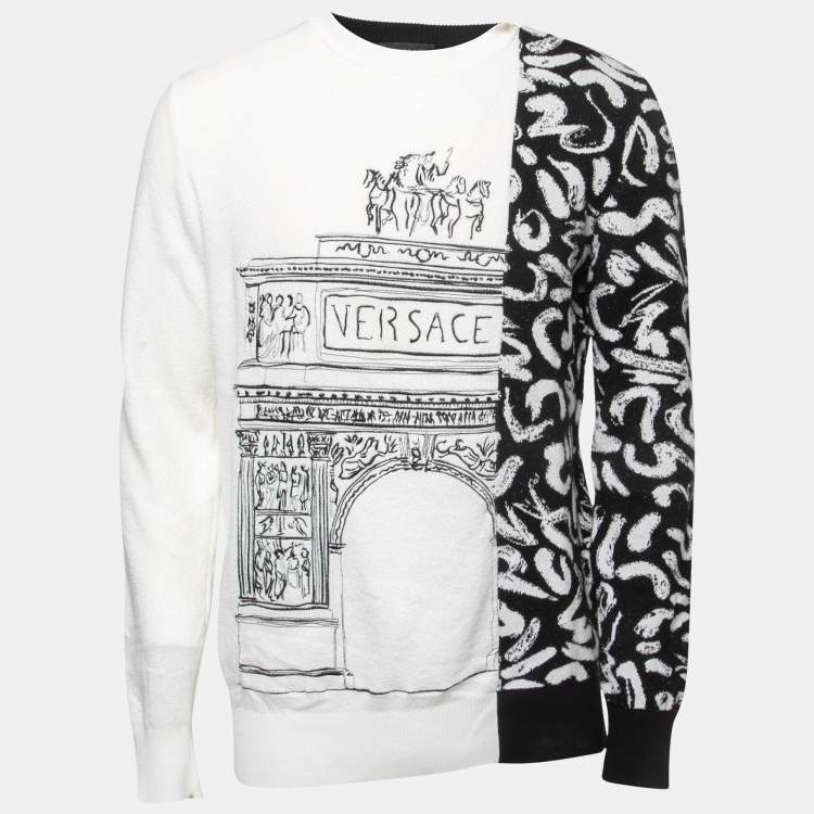 Pre Owned Versace Black/White Patterned Knit Sweatshirt XL