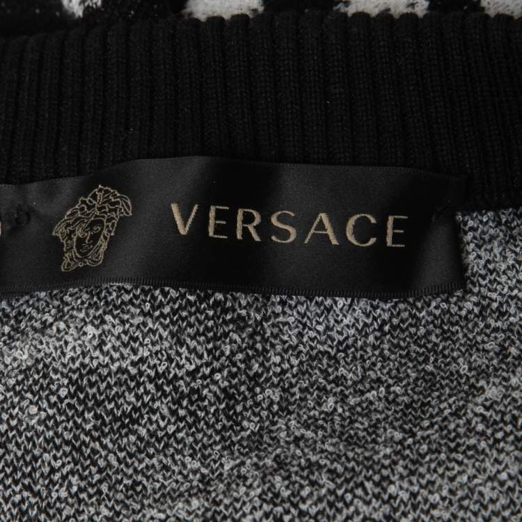 Pre Owned Versace Black/White Patterned Knit Sweatshirt XL