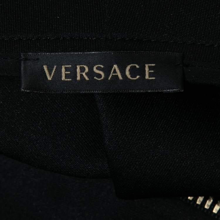 Pre Owned Versace Black Logo Embroidered Jersey Zip Front Hooded Jacket S