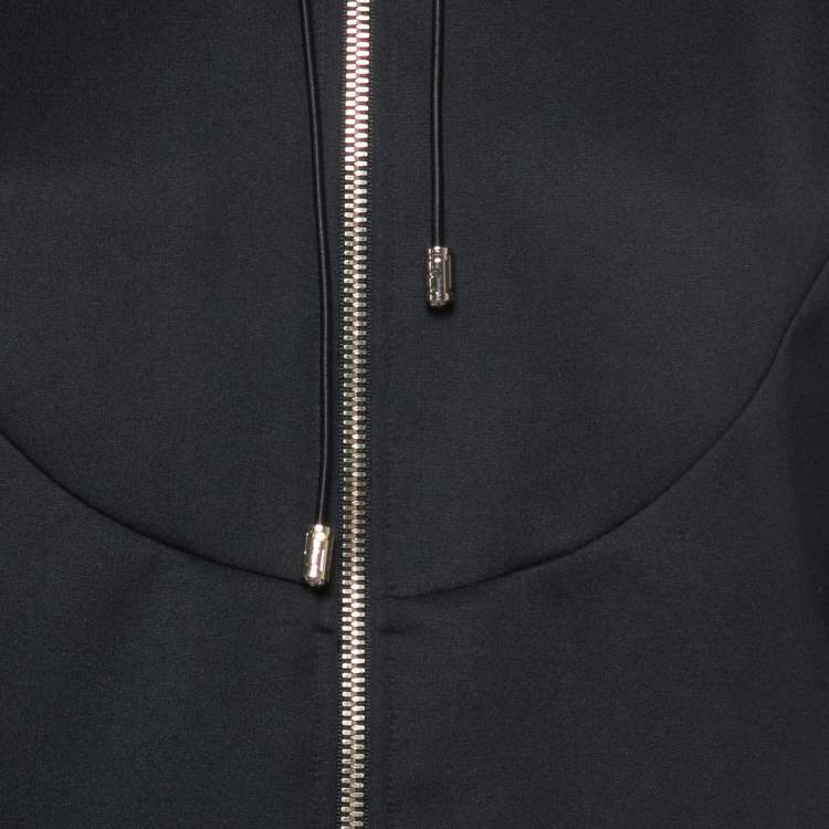 Pre Owned Versace Black Logo Embroidered Jersey Zip Front Hooded Jacket S