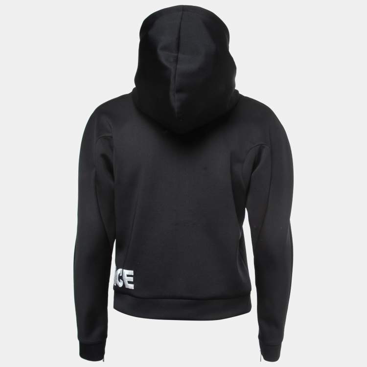 Pre Owned Versace Black Logo Embroidered Jersey Zip Front Hooded Jacket S