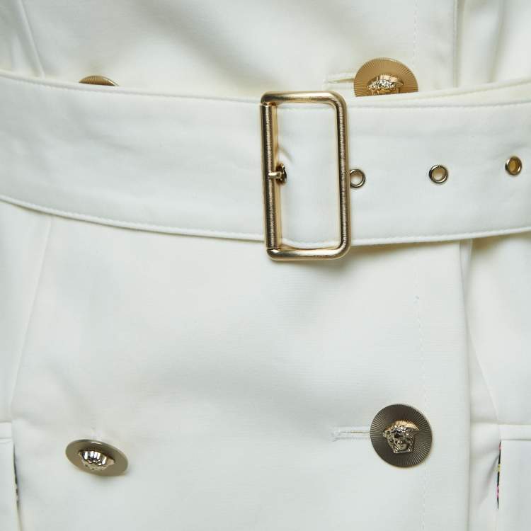 Pre Owned Versace Cream Cotton Double Breasted Belted Trench Coat M