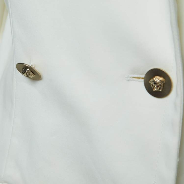 Pre Owned Versace Cream Cotton Double Breasted Belted Trench Coat M