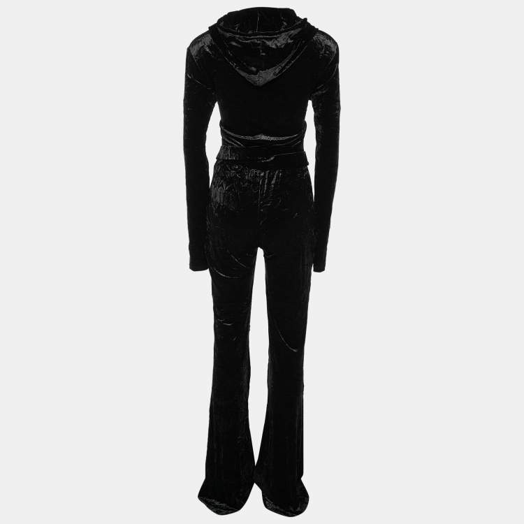 Pre Owned Versace Black Velvet Belt Detail Hooded Jumpsuit M