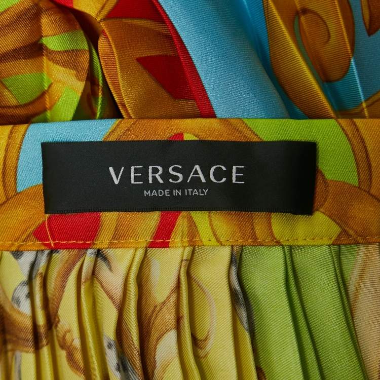 Pre Owned Versace Multicolor Summer Capsule Printed Satin Pleated Midi Skirt S