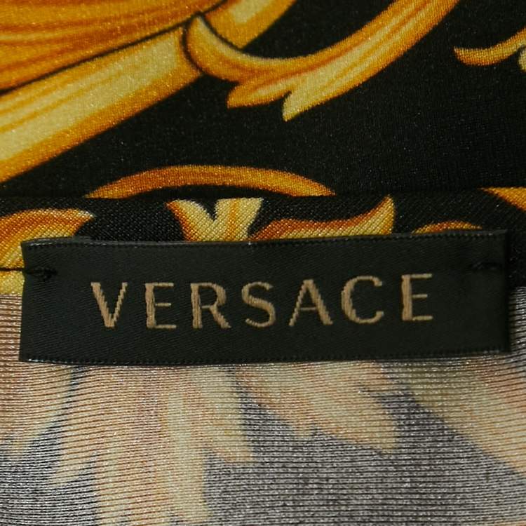 Pre Owned Versace Black Medusa Renaissance Print Stretch Knit Full Sleeve Bodysuit S