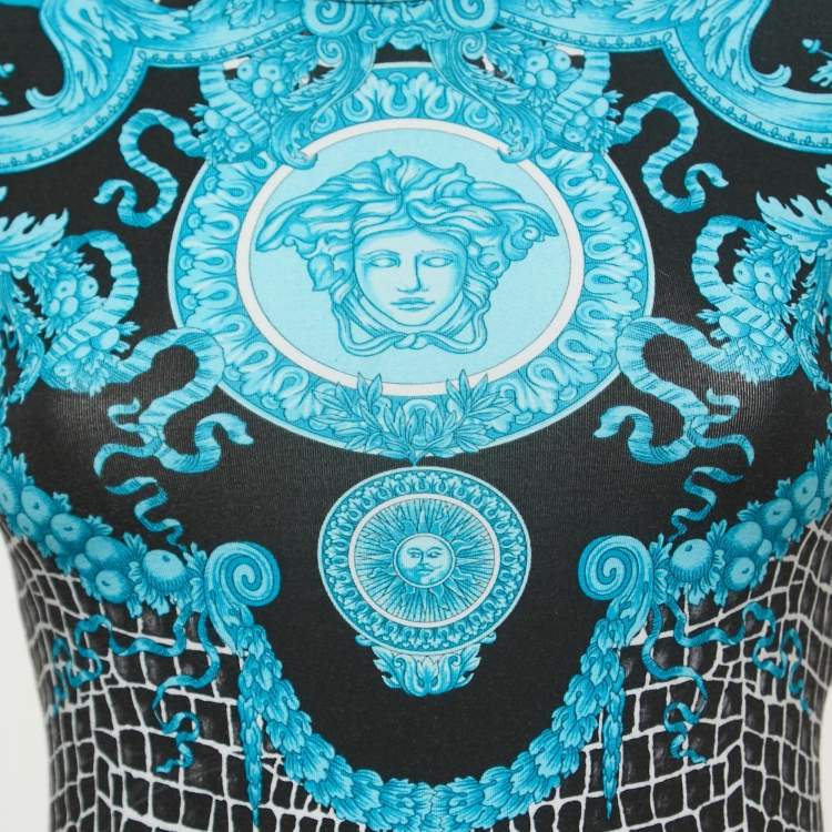 Pre Owned Versace Black/Blue Baroque Medusa Print Jersey T-Shirt XS