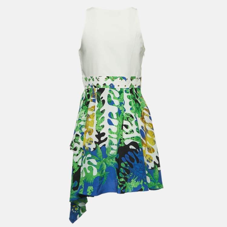 Pre Owned Versace Multicolor Print Silk Sleeveless Asymmetrical Short Dress M