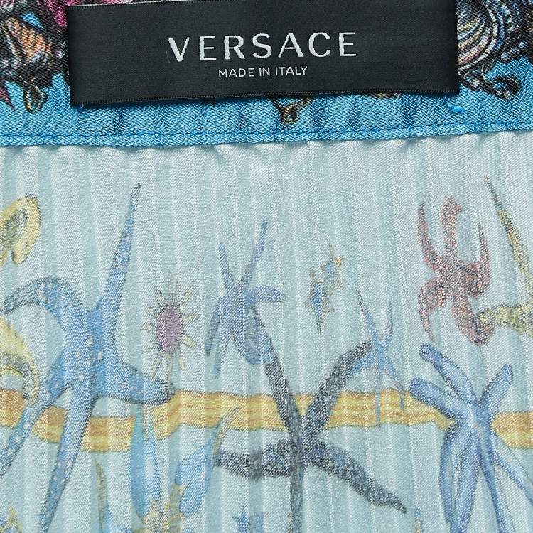 Pre Owned Versace Multicolor Print Satin Pleated Midi Skirt M