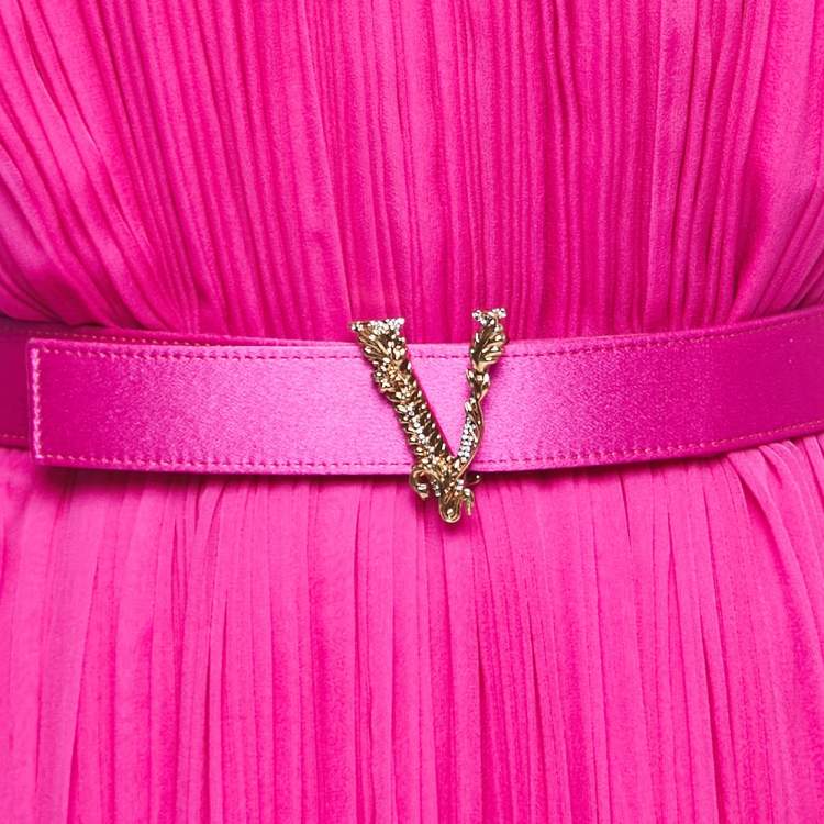 Pre Owned Versace Pink Pleated Silk Corset Detailed Strappy Gown XS
