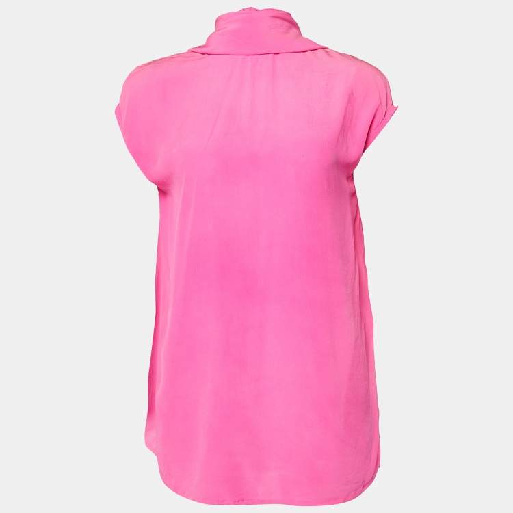 Pre Owned Versace Pink Silk Chiffon Neck Tie Detail Sleeveless Top M