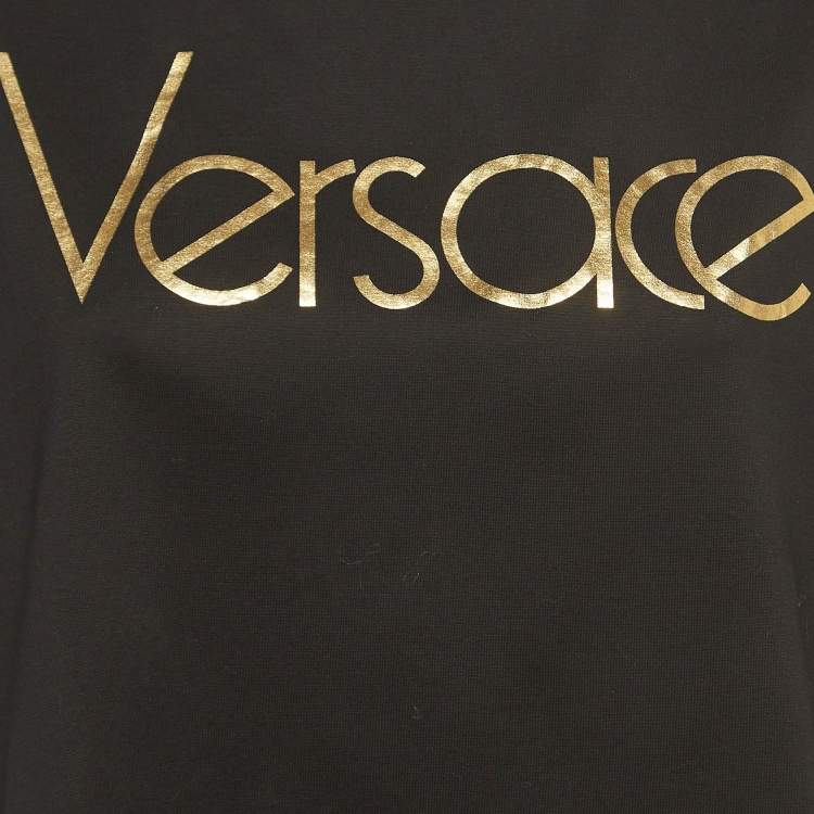 Pre Owned Versace Tribute Black Logo Cotton T-Shirt L
