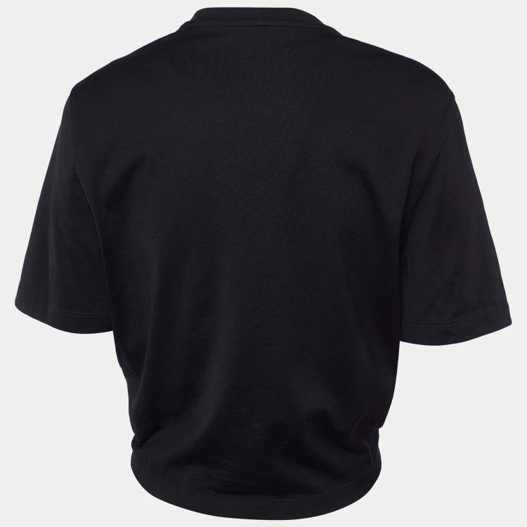 Pre Owned Versace Black Logo Embroidered Cotton Twisted Hem Crop T-Shirt S