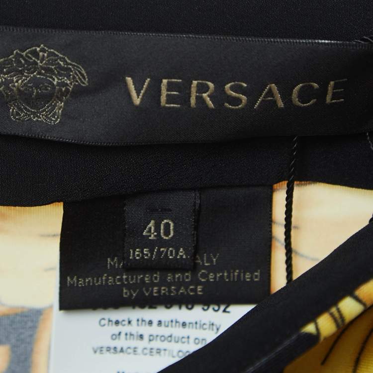 Pre Owned Versace Black/Gold Baroque Print Silk & Jersey Top and Leggings Set S/M
