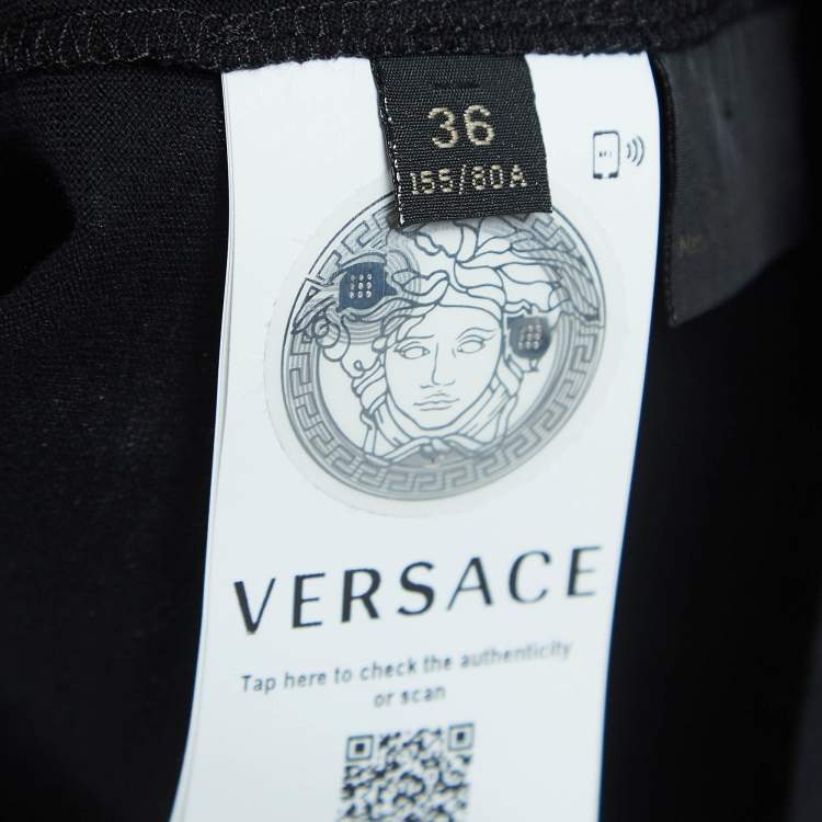 Pre Owned Versace Black Embellished Logo Cotton Jersey T-Shirt XS