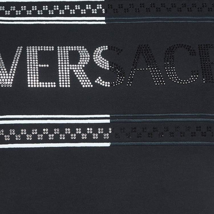 Pre Owned Versace Black Embellished Logo Cotton Jersey T-Shirt XS