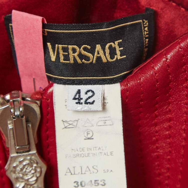 Pre Owned Versace Red Leather and Silk Bondage Corset Top M