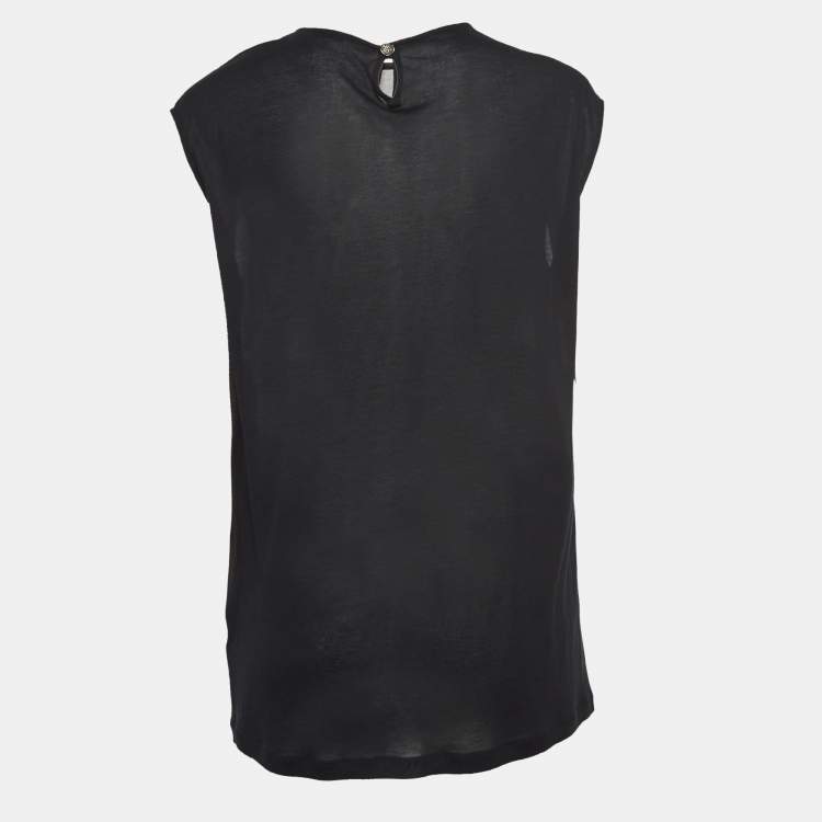 Pre Owned Versace Black Printed Jersey Loose Fit Tank Top S