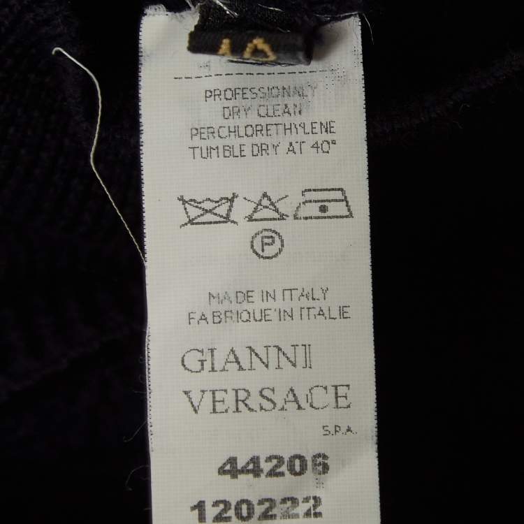 Pre Owned Versace Navy Blue Wool Knit Turtle Neck Long Sleeve Top M