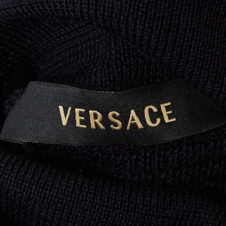 Pre Owned Versace Navy Blue Wool Knit Turtle Neck Long Sleeve Top M