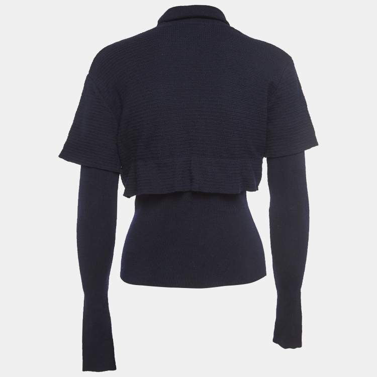 Pre Owned Versace Navy Blue Wool Knit Turtle Neck Long Sleeve Top M