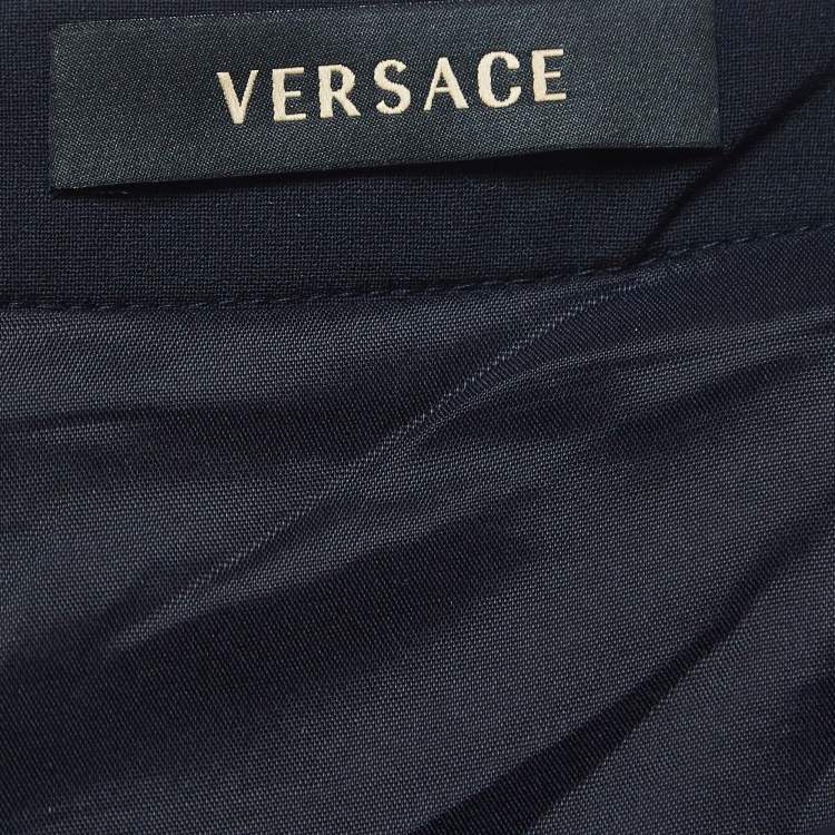 Pre Owned Versace Navy Blue Wool Knit Mini Skirt S