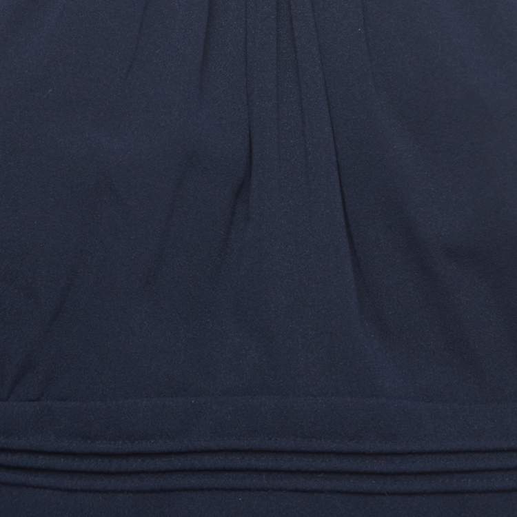 Pre Owned Versace Navy Blue Silk Ruched Strappy Top L