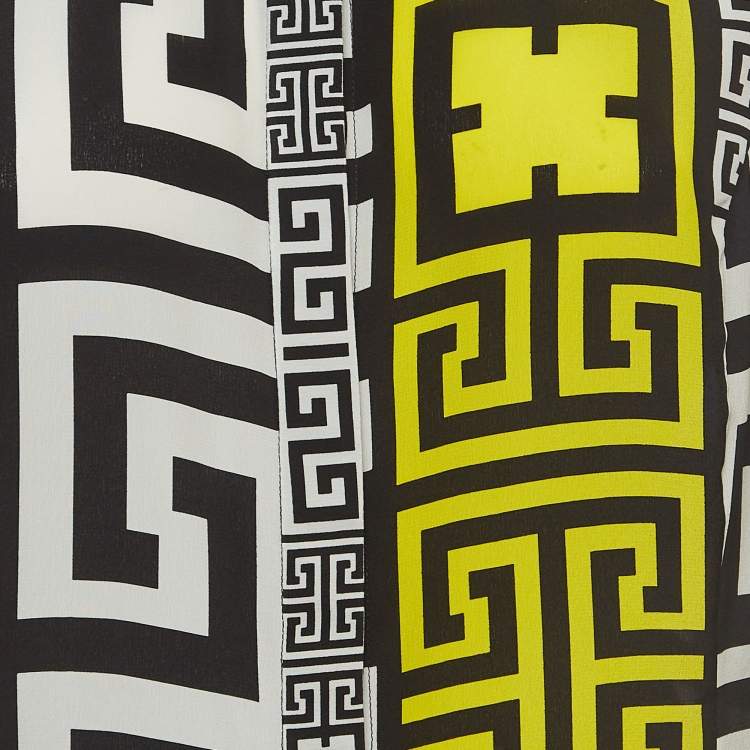 Pre Owned Versace Multicolor Geometric Greek Print Chiffon Silk Shirt L