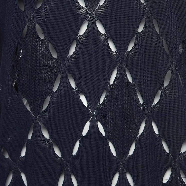Pre Owned Versace Black Navy Blue Cut-Out Knit Crew Neck Sweatshirt XL