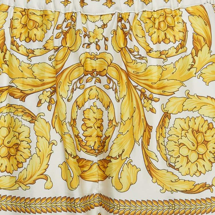 Pre Owned Versace Yellow Barocco Print Crepe Wide Leg Trousers S