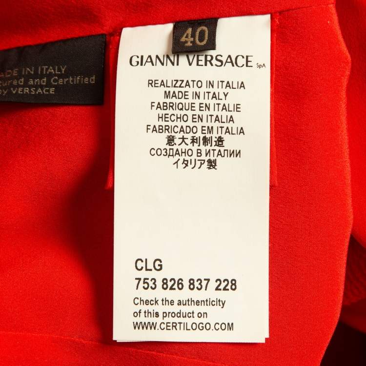 Pre Owned Versace Red Crinkle Wool Blend V-Neck Sheath Dress S