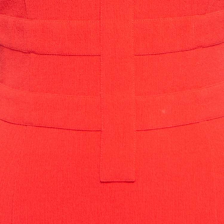 Pre Owned Versace Red Crinkle Wool Blend V-Neck Sheath Dress S