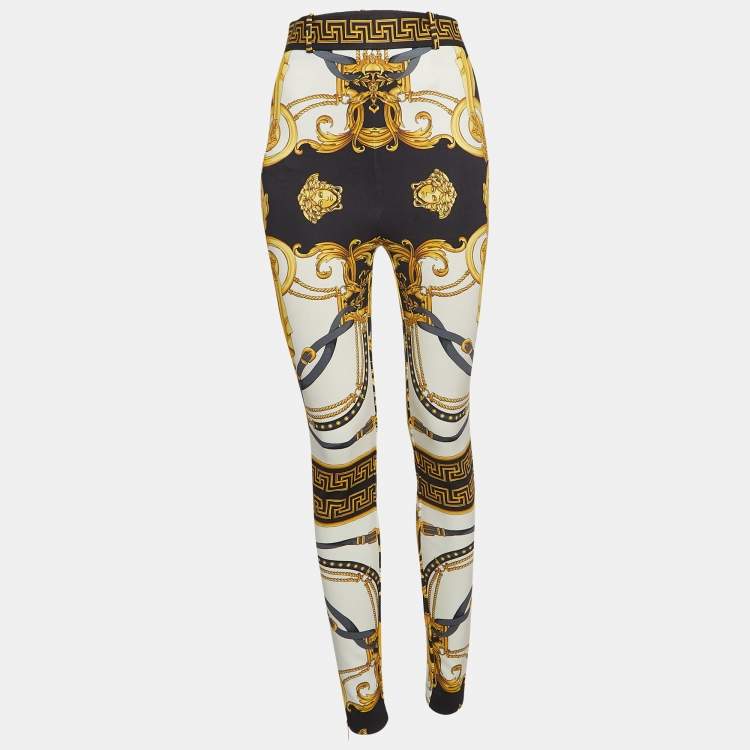 Pre Owned Versace Multicolor Baroque Print Knit Skinny Pants M