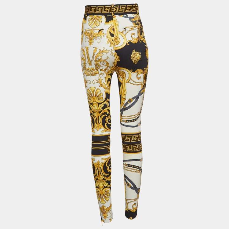 Pre Owned Versace Multicolor Baroque Print Knit Skinny Pants M