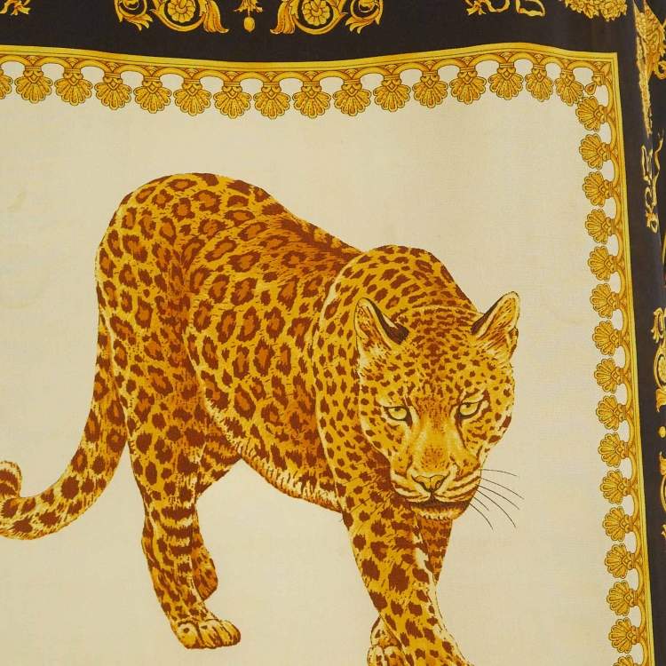 Pre Owned Versace Yellow/Black Leopard Print Silk Sleeveless Tunic Top S