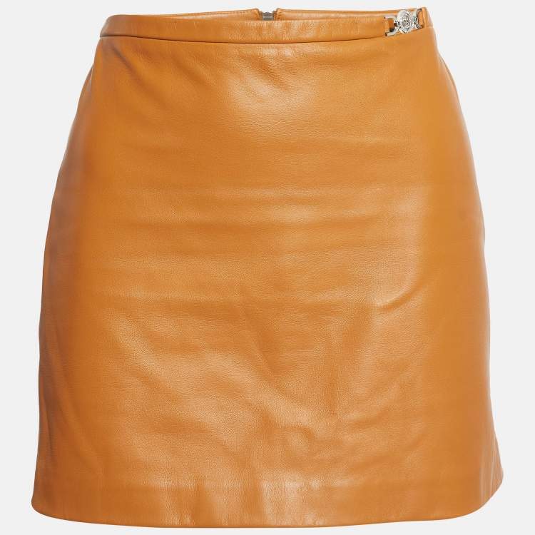 Pre Owned Versace Brown Leather Mini Skirt S