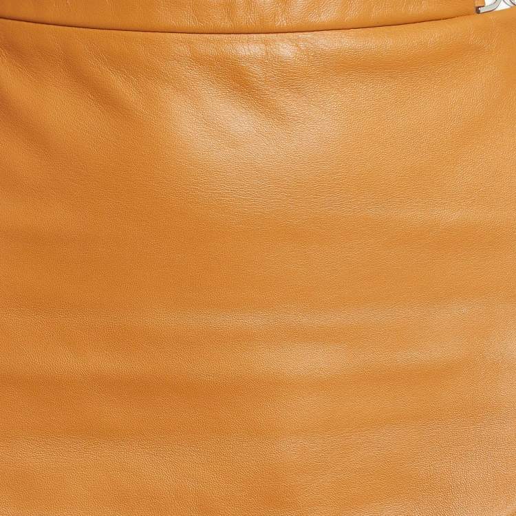 Pre Owned Versace Brown Leather Mini Skirt S