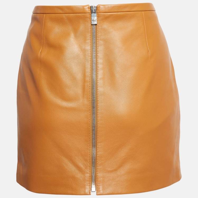 Pre Owned Versace Brown Leather Mini Skirt S