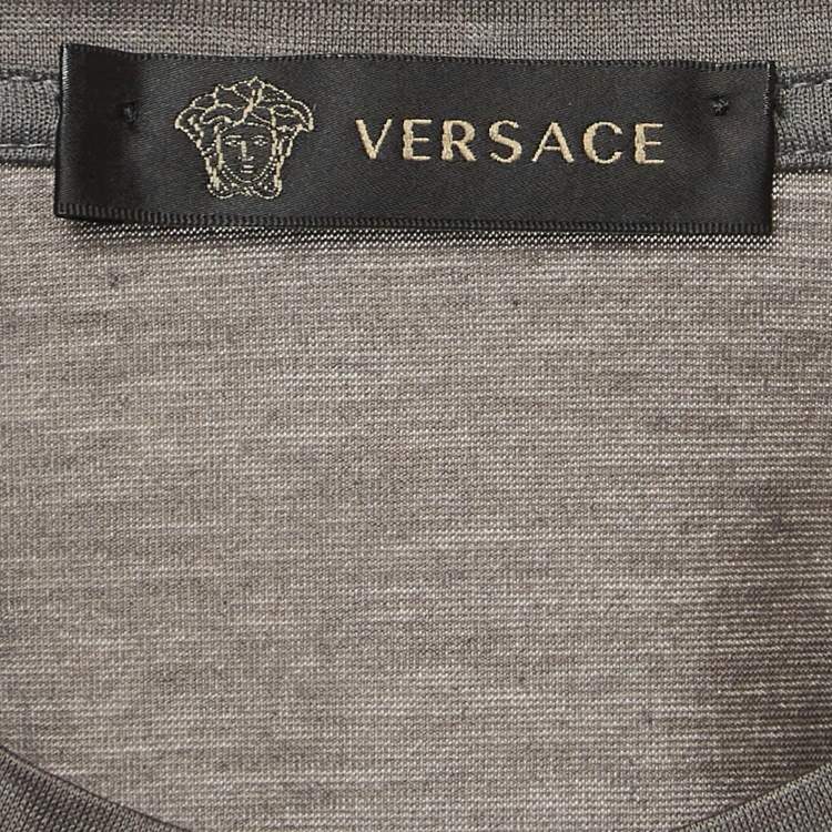 Pre Owned Versace Grey Tiger Embroidered Jersey Crew Neck T-Shirt M