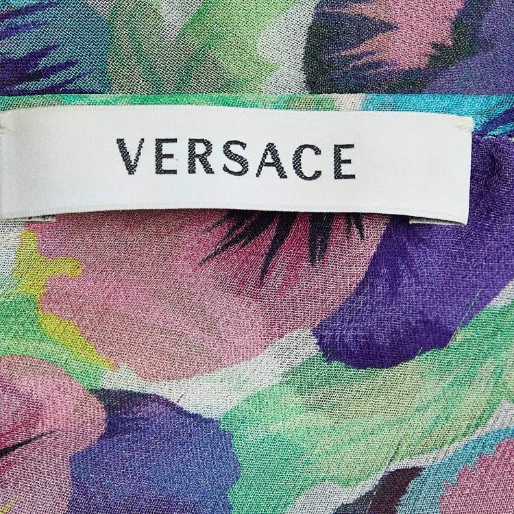 Pre Owned Versace Multicolor Floral Printed Silk Kaftan Top L