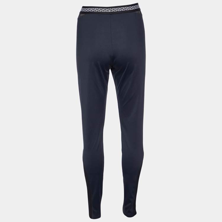 Pre Owned Versace Black Stretch Knit Logo Waistband Leggings L