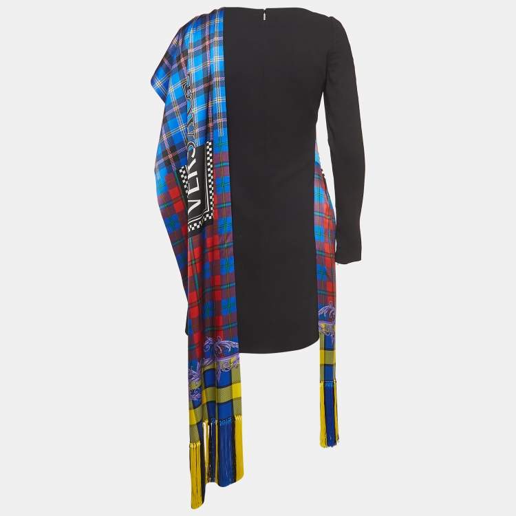 Pre Owned Versace Black Crepe Wrapped Scarf Accent Mini Dress S