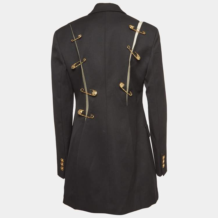 Pre Owned Versace Black Safety Pin Detailed Wool Double Breasted Blazer M