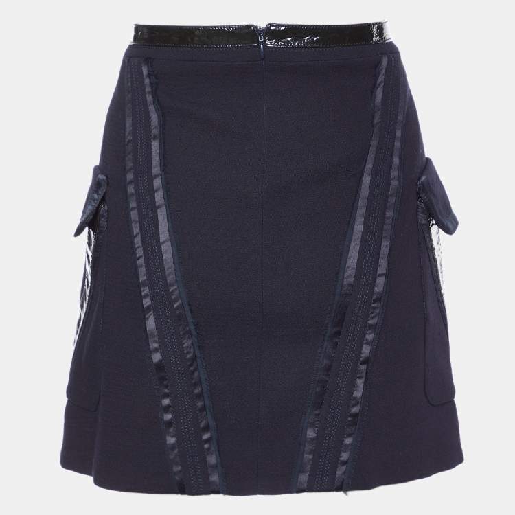 Pre Owned Versace Navy Blue Wool & Silk Mini Skirt M