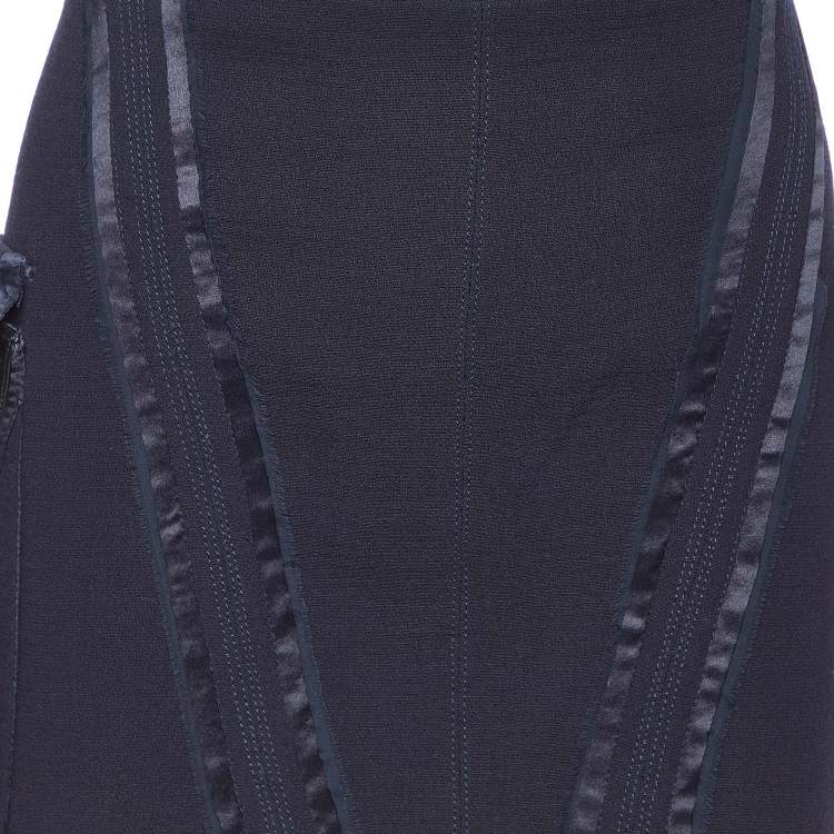 Pre Owned Versace Navy Blue Wool & Silk Mini Skirt M