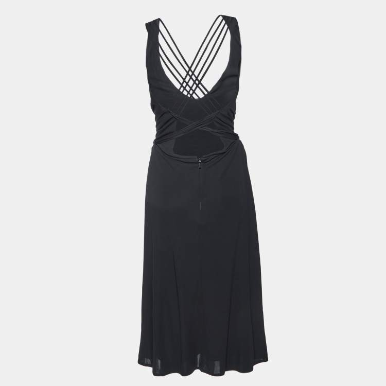 Pre Owned Versace Black Crepe Lace Up Back Sleeveless Dress L