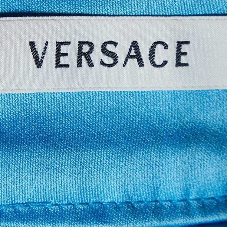 Pre Owned Versace Blue Cotton Pleated Mini Skirt M