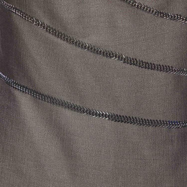 Pre Owned Versace Deep Taupe Wool & Silk Fishbone Chain Detail Dress S