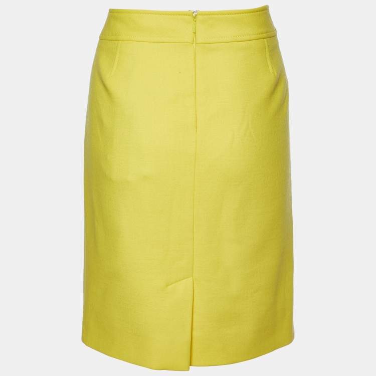 Pre Owned Versace Yellow Wool Pencil Skirt L